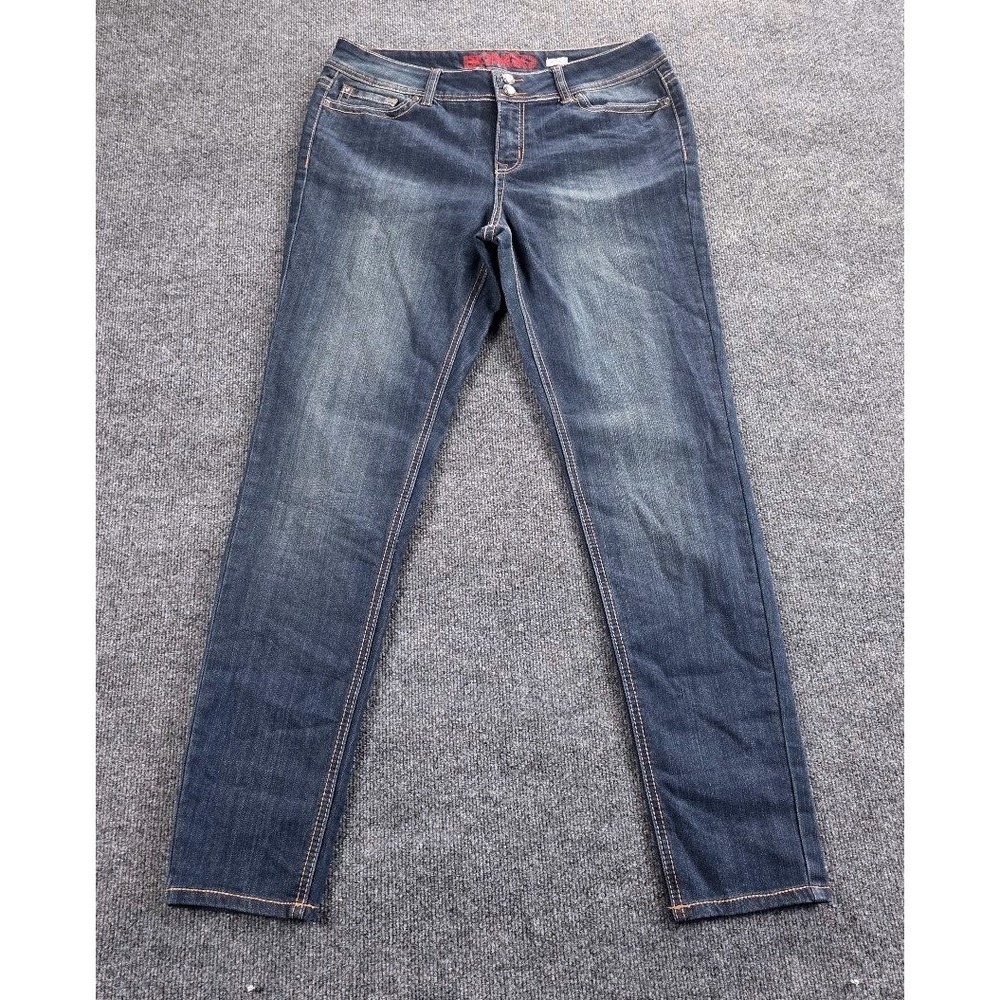Bongo Skinny Jeans Womens 15 Dark Wash Blue Rhinestone Double Button Flap Pocket